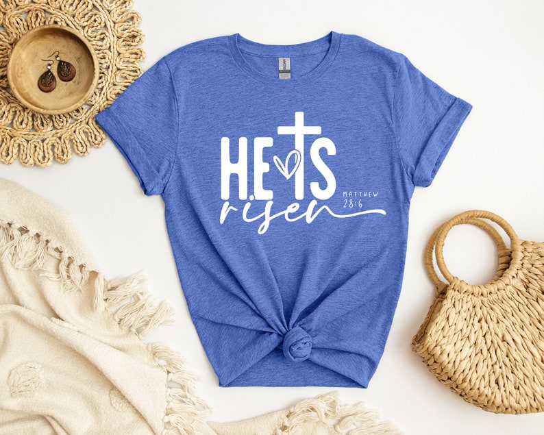 He is Risen Shirt, Christian Easter Sweatshirts, Easter Sunday Shirts, Christian Apparel, Faith Shirts, Christian Gift, Matthew 28:6 Shirt image 3