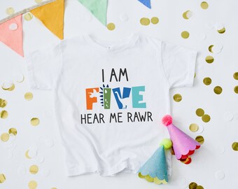 I'm Five Hear Me Rawr Birthday Shirt, dinosaur birthday, saurus birthday, 5th Birthday Shirt Boy, Five Shirt Boy, Boys 5th Birthday Shirt