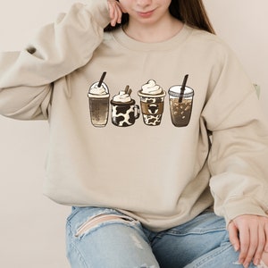 Cow Coffee mug Shirt, Coffee cup Shirt, But First Coffee, Coffee Latte Lover Gift, Iced Coffee Shirt, Womens Crewneck, cute coffee tee
