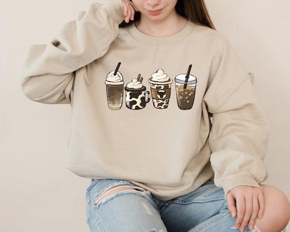 Cow Coffee mug Shirt, Coffee cup Shirt, But First Coffee, Coffee Latte Lover Gift, Iced Coffee Shirt, Womens Crewneck, cute coffee tee