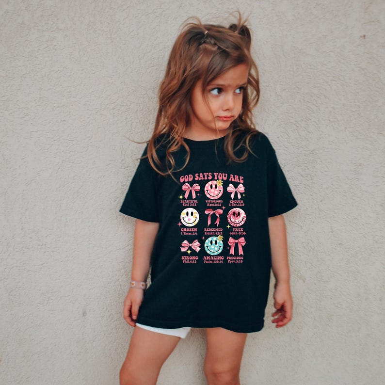 God Says You Are Shirt, Christian Shirts for Girls, Kids Coquette Religious Tee, Christian Shirt, Toddler Faith Tee, Biblical Toddler Tee image 4