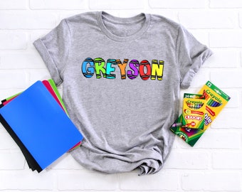 Custom First Day of Shirt, Kids Name Shirt, Custom School Shirt, Personalized Kids Shirt, Custom Alphabet Shirt, Crayon Alphabet Name Shirt