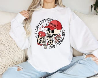 Living Life on the Bleachers Mama Shirt, Skull Sweatshirt, Skellington Coffee Tee, Sports Mama Sweater, Gift For Mama, Soccer Mama Shirt