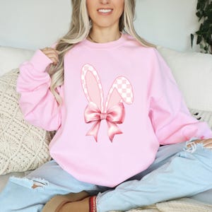 Coquette Easter Bunny Shirt, Cute Bunny Ears Shirt, Funny Rabbit Tee, Pink Bow Easter Sweatshirt, Women Easter Shirt