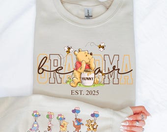 Custom Mama Bear Sweatshirt, Mother Day Gift, Winnie the Pooh Mothers Days Gift, Grandma Bear Hoodie with kid names, Cute Mama Sweatshirt