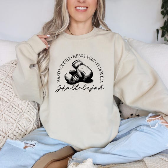 Hallelujah Shirt, Hard Fought Hallelujah, Boxing Gloves Shirt, Religious Sweatshirt, Christian Apparel, Jesus Faith Shirt, Worship Tee