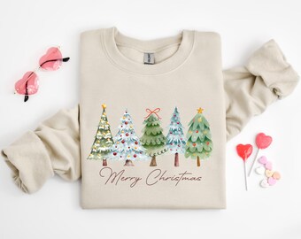 Merry Christmas Tree Shirt, Holiday Graphic Tee, Xmas Gift T Shirt, Festive Family Outfit, Cute Christmas Party Sweatshirt