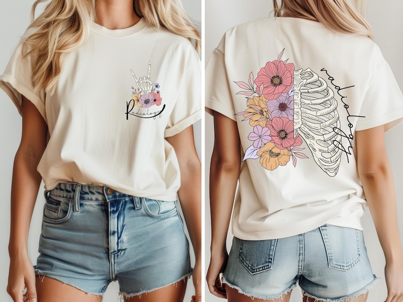 Rad Tech Shirt, Floral Skeleton Radiology Shirt, X Ray Tech Shirt, Radiologic Technologist Gift, Radiology Graduation Gift imagem 1