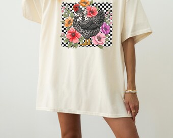 Wildflower Chicken Shirt, Ladies Chicken Lover Shirt, Chicken Mom Tee, Farmer Gift, Chicken Sweatshirt, Farm Animal Tee, Chicken Lady Gift