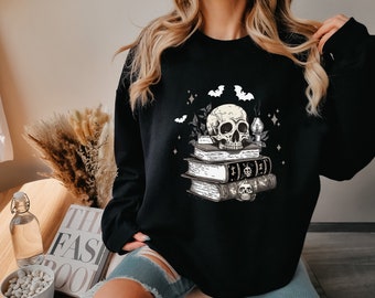 Book Lover Halloween Shirt, Vintage Fall Bookish Shirt, Spooky Season Tee, Skeleton Book Lover Gift, Halloween Gift, Spooky Vibes Sweatshirt