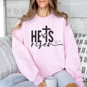He is Risen Shirt, Christian Easter Sweatshirts, Easter Sunday Shirts, Christian Apparel, Faith Shirts, Christian Gift, Matthew 28:6 Shirt image 2