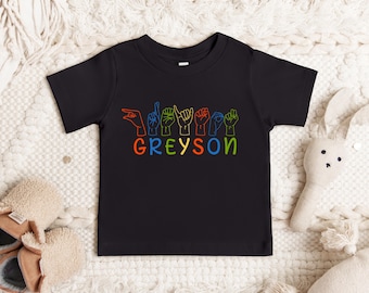 Personalized Sign Language Shirt, Custom Name Sign Language Shirt, ASL Shirt, Vintage Kids Mens Womens T-Shirt, Deaf Pride, ASL T-Shirt Gift