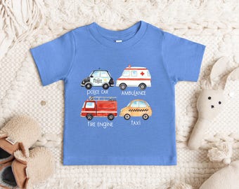 Emergency Kids Shirt, Kids Ambulance Shirt, Fire Engine Shirt, Taxi Kids Shirt, Police Car Shirt, Cute Gift for Kids, Toddler Gift Shirt