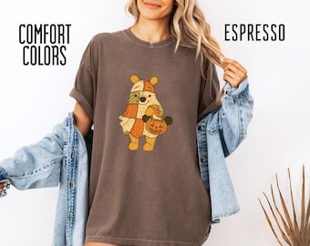 Comfort Colors Winnie the Pooh Halloween Shirt, Cute Pumpkin Bear Graphic Tee, Spooky Fall Outfit, Trick or Treat Family Matching T-Shirt