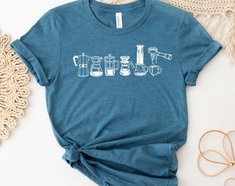 Coffee Lover Shirt, Barista Graphic Tee, Different Coffee Makers Sweatshirt, Espresso Moka Pot French Press Shirt, Coffee Aesthetic Gift