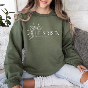 He is Risen Shirt, Christian Easter Sweatshirts, Easter Sunday Shirts, Christian Apparel, Faith Shirts, Christian Gift, Matthew 28:6 Shirt image 3