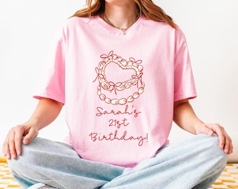 Personalized Birthday Cake Shirt, Custom Name Birthday Sweatshirt, Coquette Cake Graphic Tee, Pink Birthday Shirt, Birthday Outfit Gift