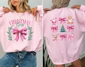 Christmas Girly Shirt, Pink Bow Christmas T-Shirt, Coquette Pink Christmas, Christmas Tree, Coquette Christmas Shirt, Retro Christmas Shirts