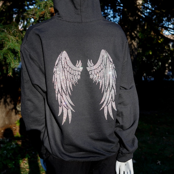 Angel Wings Rhinestone Hoodie, Gift For Her, Gift For Mom, Angel Mama Hoodie, Angel Hoodie, Women's Christian Shirt