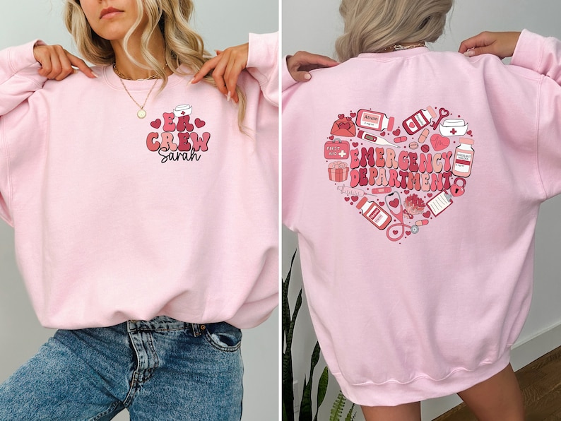 Heart Emergency Department Shirt, Custom ER Crew Sweatshirt, Custom ER Shirt, Gift For Nurse, Emergency Room, Emergency Department Gift image 1