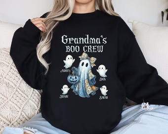 Custom Grandma’s Boo Crew Shirt, Personalized Halloween Family Ghost T-Shirt, Cute Spooky Matching Costume Tee Gift