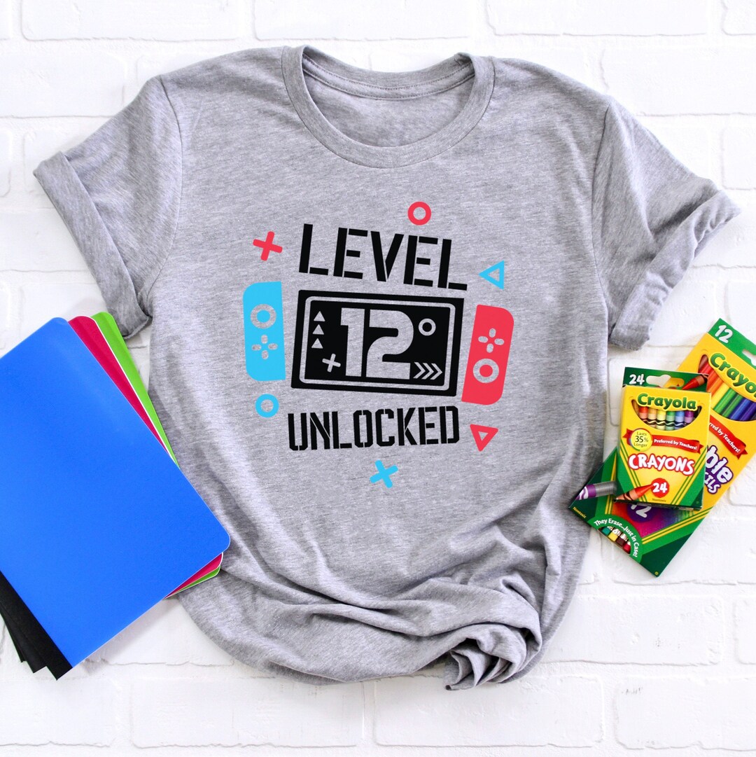 12th Birthday Shirt Gift 12 Year Old Level Up Gamer Tshirt