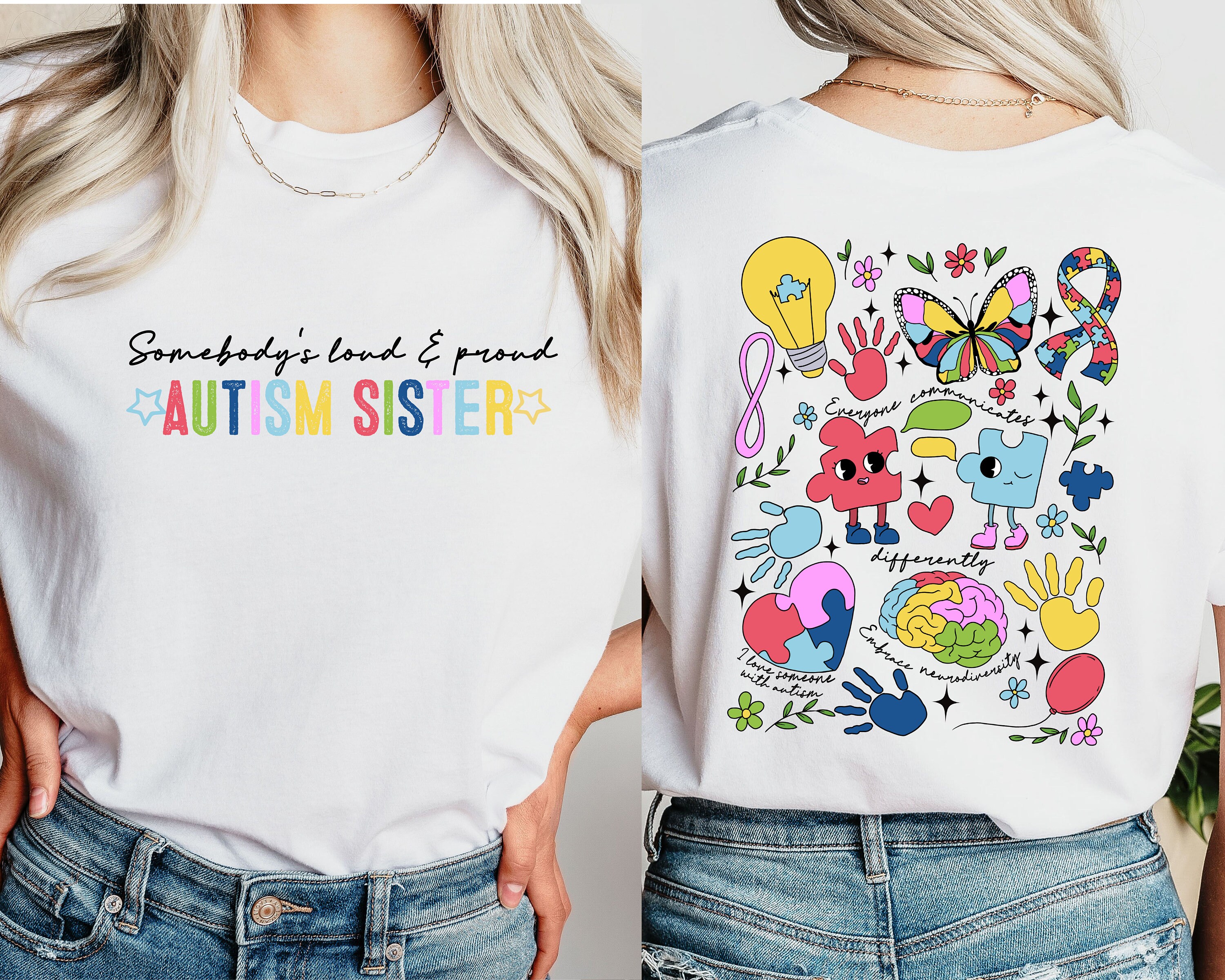 Womens Sister Bear Autism Awareness T-Shirt Autism Sister Fu Womens Sister Bear Autism Awareness T-Shirt Autism Sister Fu