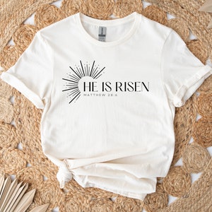 He is Risen Shirt, Christian Easter Sweatshirts, Easter Sunday Shirts, Christian Apparel, Faith Shirts, Christian Gift, Matthew 28:6 Shirt image 2