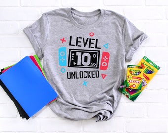 Birthday Shirt for Gamers, Level 10 Unlocked Birthday Shirt, Kids Birthday Shirt, Birthday Party Shirt , Tenth birthday shirt