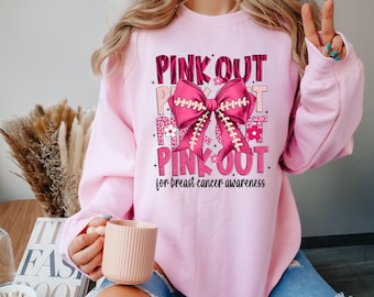 Football Pink Out Shirt, Breast Cancer Sweatshirt, Breast Cancer Awareness Tee, Pink Ribbon, Game Day Shirt, Football Mom Coquette T-Shirt