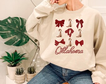 Oklahoma Bows and Boots Shirt, Cowgirl Boots Shirt, Country Coquette Shirt, Western Clothing, Western Boots Sweater, Game Day Oklahoma Shirt
