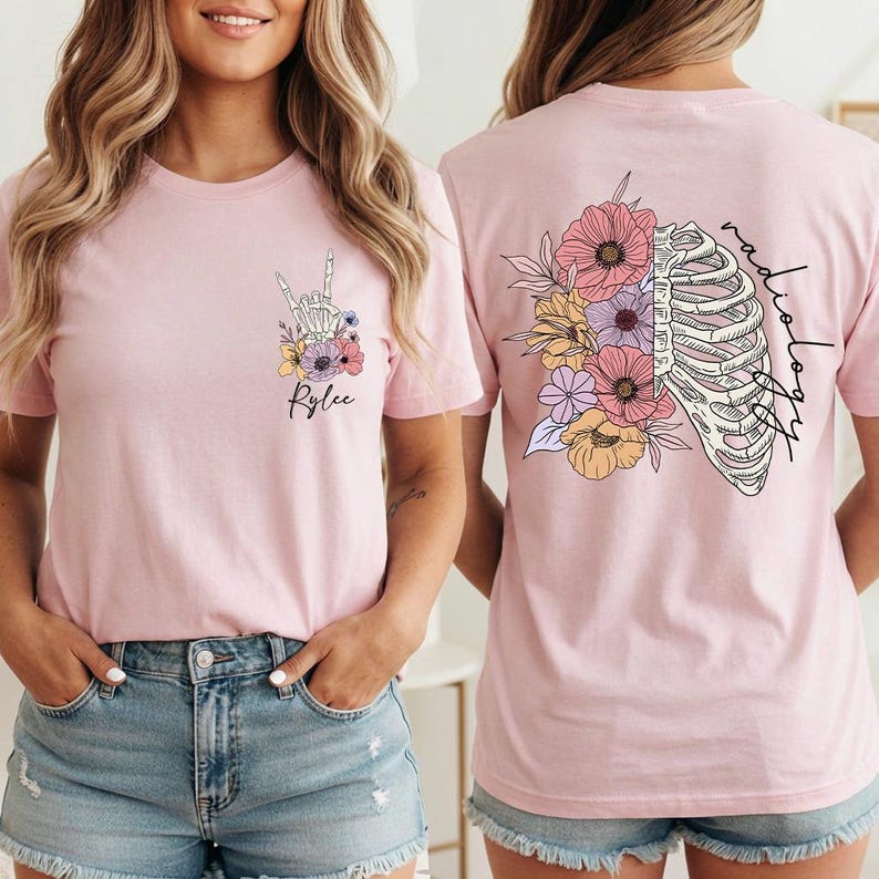 Rad Tech Shirt, Floral Skeleton Radiology Shirt, X Ray Tech Shirt, Radiologic Technologist Gift, Radiology Graduation Gift imagem 5
