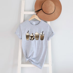 Cow Coffee mug Shirt, Coffee cup Shirt, But First Coffee, Coffee Latte Lover Gift, Iced Coffee Shirt, Womens Crewneck, cute coffee tee image 3