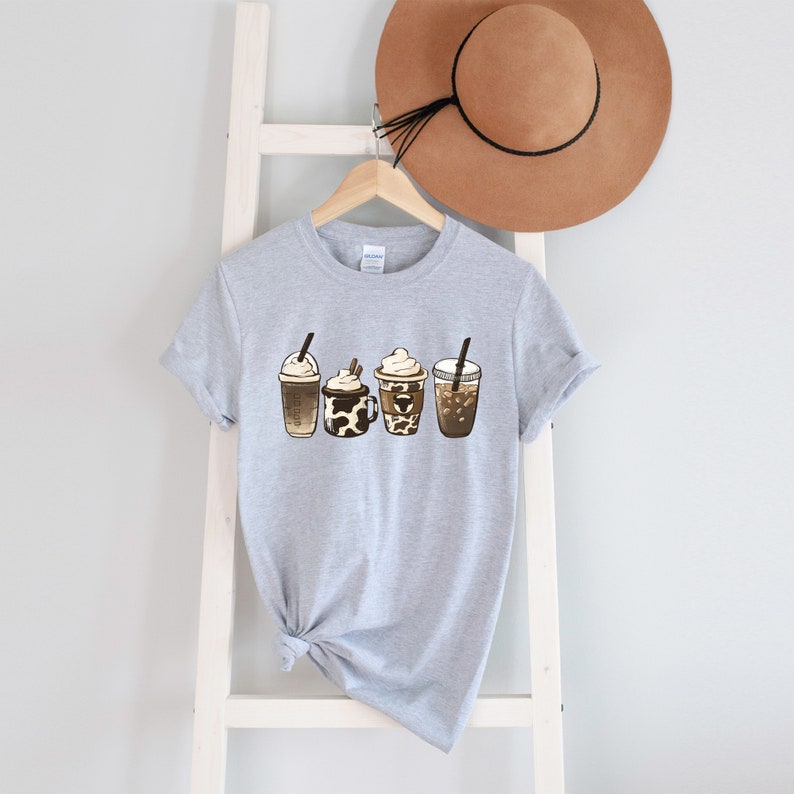 Cow Coffee mug Shirt, Coffee cup Shirt, But First Coffee, Coffee Latte Lover Gift, Iced Coffee Shirt, Womens Crewneck, cute coffee tee image 3