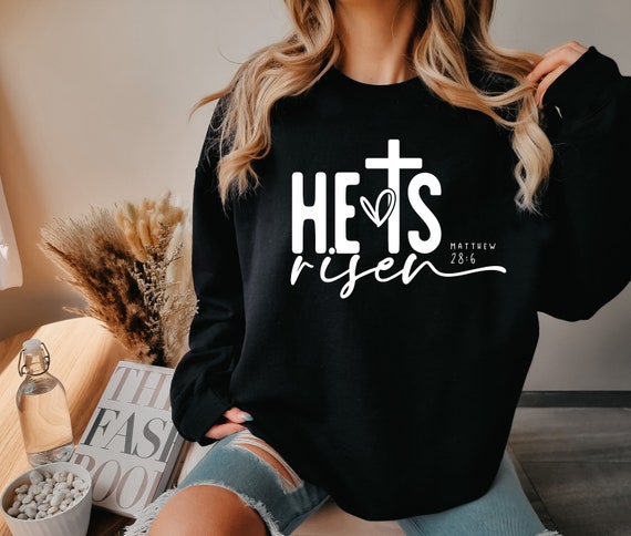 He is Risen Shirt, Christian Easter Sweatshirts, Easter Sunday Shirts, Christian Apparel, Faith Shirts, Christian Gift, Matthew 28:6 Shirt