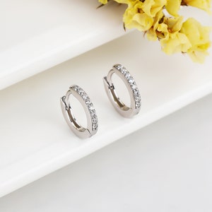 CZ Crystal Hoop Earrings, Christmas Jewellery Gift for Her, 925 Sterling Silver, White Rhodium, Black, Rose Gold, Gold Plated Earrings