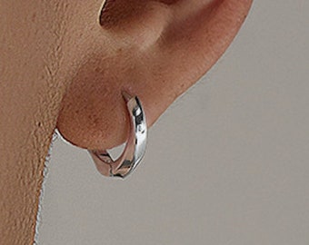 S925 Men's Silver Twist Hoop Earrings, Huggie Style Mens Hoops, Silver Hoop Earrings For Men