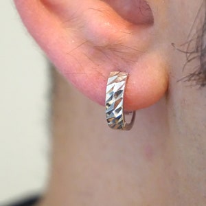 S925 Sterling Silver Carved Hoop Earrings - Huggie Style