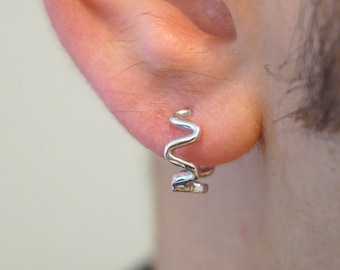 Men’s Sterling Silver Heartbeat Hoop Earrings | Huggie Style