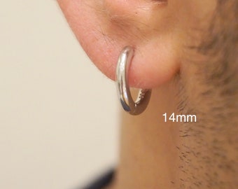 S925 Mens Chunky Plain Hoops Earring, Mens Silver Huggie Earrings, Mens Huggie Hoop Earring, Earrings For Him