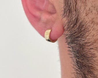Men’s 18K Gold Vermeil Hoop Earrings | Chunky Huggie Hoops | Hypoallergenic Earrings for Men | Everyday Hoop Earrings