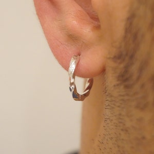 S925 Mens Rope Hoop Earrings, Minimalist Hoop Earring, Mens Silver Huggie Earrings, Mens Huggie Hoop Earring, Earrings For Him