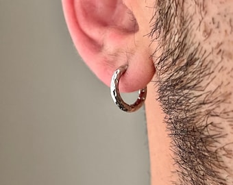 Mens Lava Hoop Earrings | Stainless Steel Huggie Earrings | Minimal Everyday Jewellery | Hypoallergenic Hoops