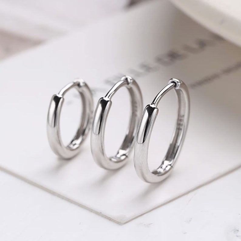 Mens Sterling Silver Hoops Earring, Plain Silver Huggie Earrings, Mens Hoop Earring, Earrings For Him image 7