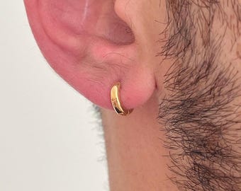 Gold Vermeil Hoop Earrings | Sterling Silver Huggie Hoops | Hypoallergenic Earrings for Men | Everyday Hoop Earrings