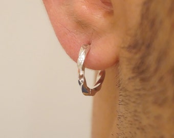 Men’s Sterling Silver Rope Hoop Earrings | Hypoallergenic Huggie Hoops