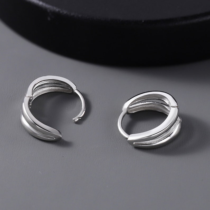 S925 Mens Double Hoop Earrings, Minimalist Hoops, Mens Silver Huggie Earrings, Mens Huggie Hoop Earring, Earrings For Him image 5