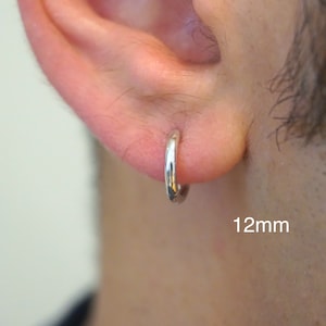 Mens Sterling Silver Hoops Earring, Plain Silver Huggie Earrings, Mens Hoop Earring, Earrings For Him Silver 1.2 cm