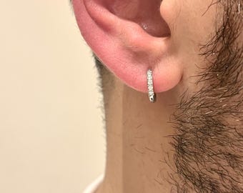 Mens Diamond Hoop Earrings | Stainless Steel Huggie Earrings | Minimal Jewellery for Him