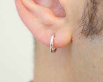 S999 Mens Hoop Earring Plain Hoops, Mens Silver Hoop Earrings, Men Huggie Earring, Earrings For Him